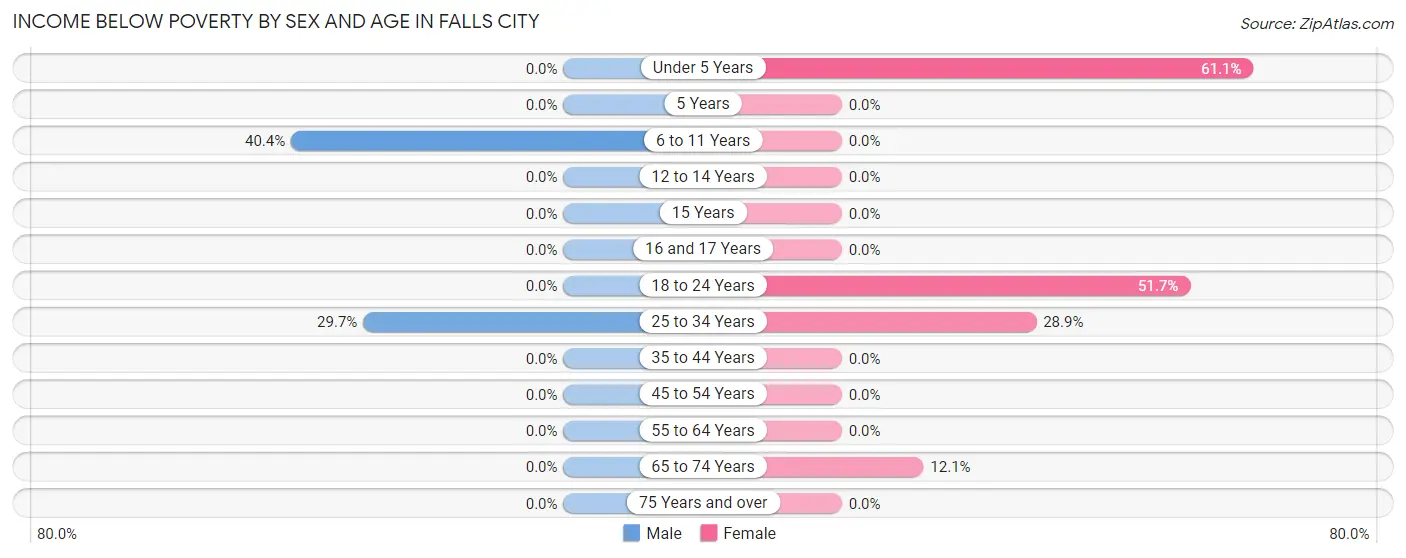 Income Below Poverty by Sex and Age in Falls City