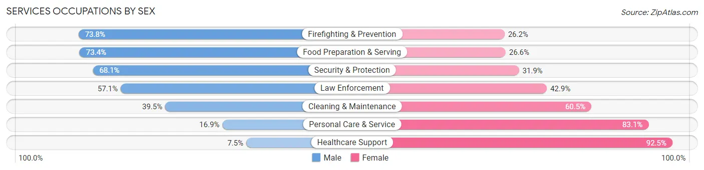Services Occupations by Sex in Farmers Branch