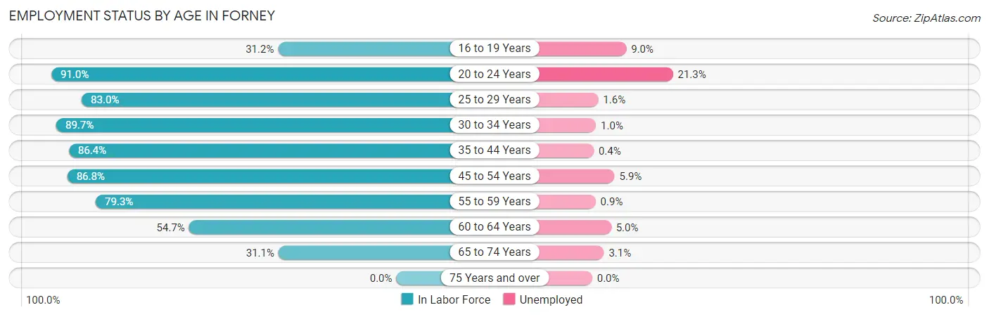 Employment Status by Age in Forney