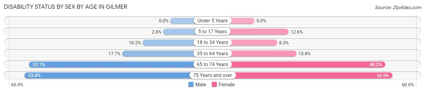 Disability Status by Sex by Age in Gilmer