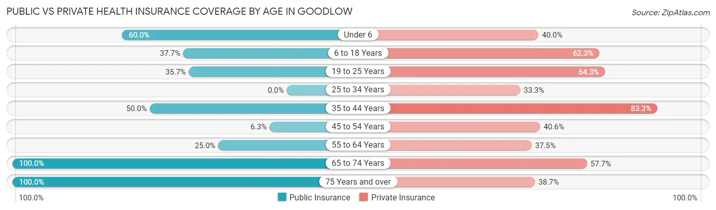 Public vs Private Health Insurance Coverage by Age in Goodlow