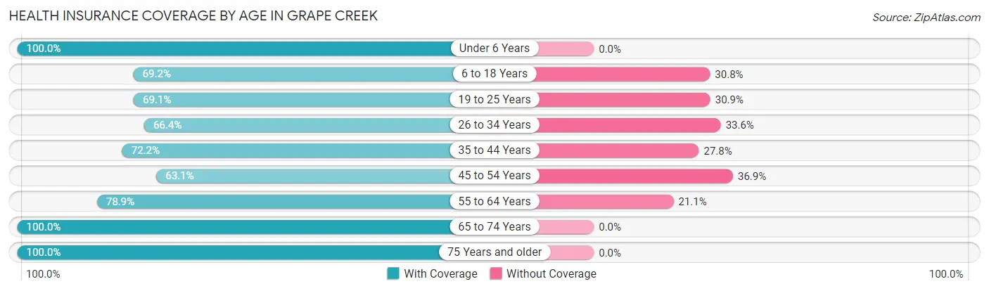 Health Insurance Coverage by Age in Grape Creek