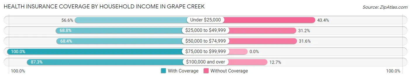 Health Insurance Coverage by Household Income in Grape Creek