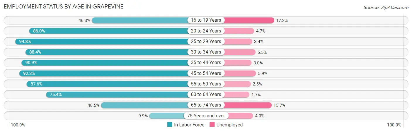 Employment Status by Age in Grapevine