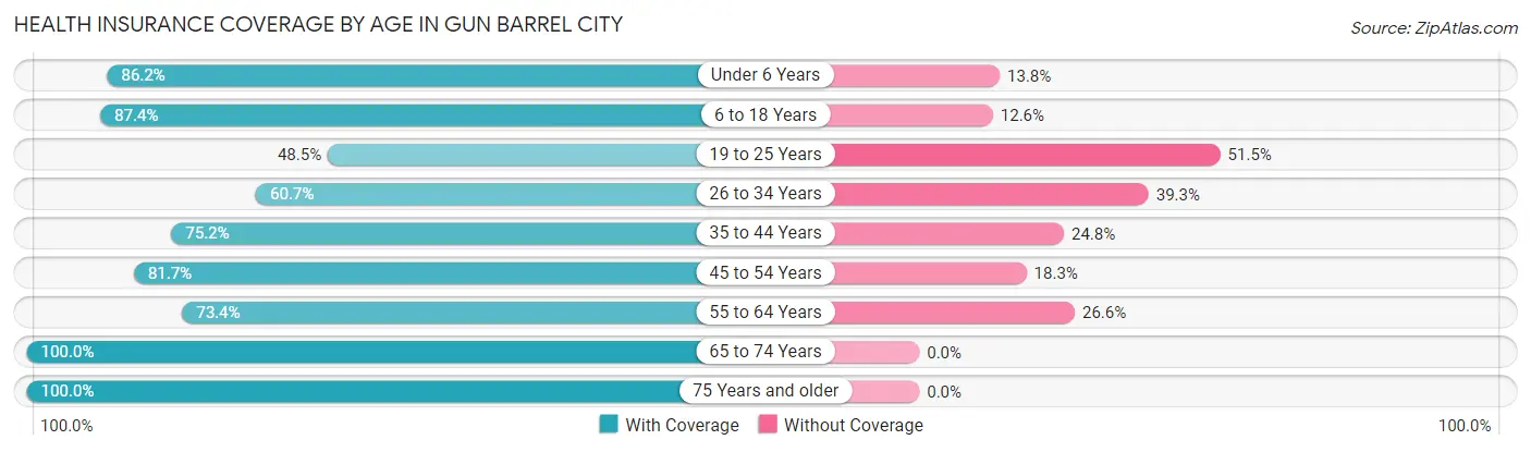 Health Insurance Coverage by Age in Gun Barrel City