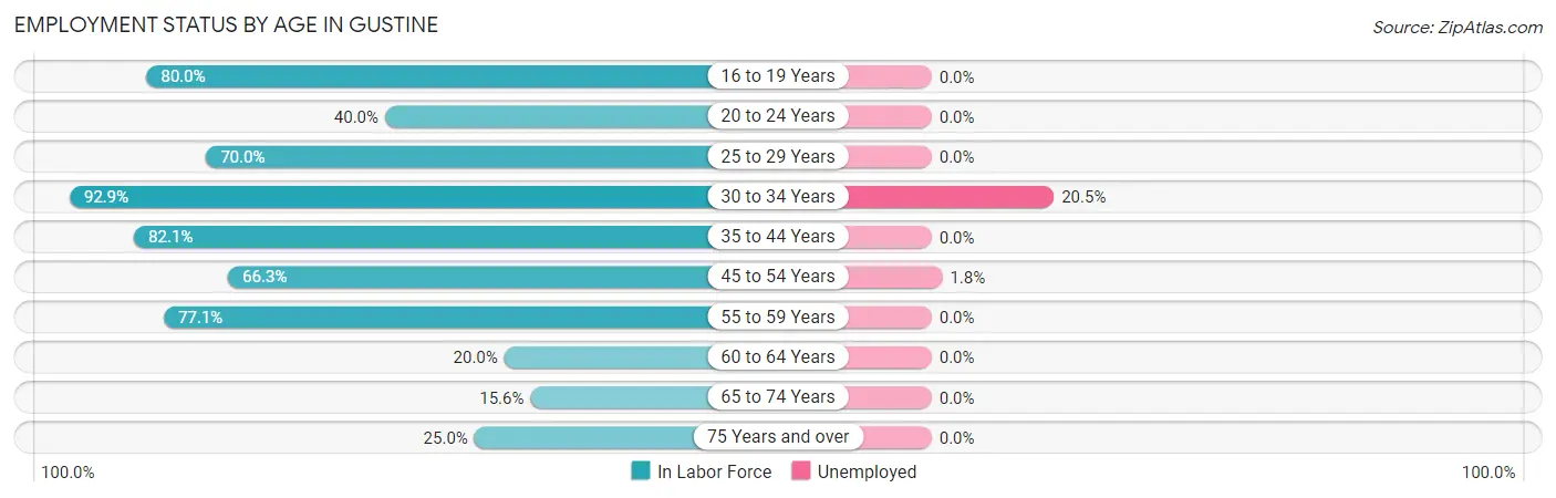 Employment Status by Age in Gustine