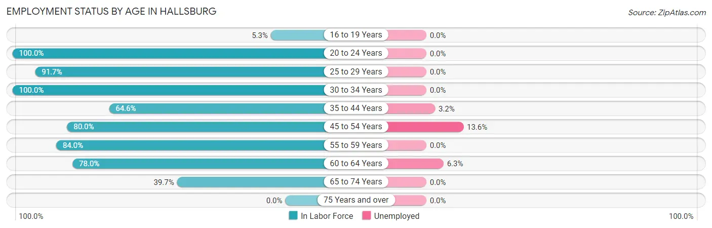 Employment Status by Age in Hallsburg
