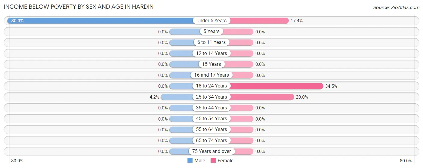 Income Below Poverty by Sex and Age in Hardin