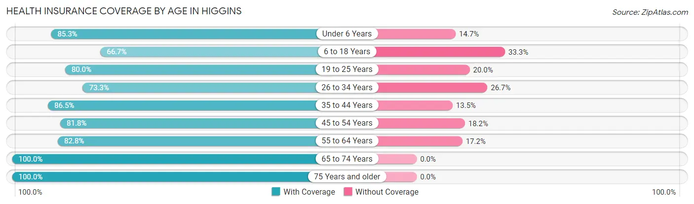 Health Insurance Coverage by Age in Higgins