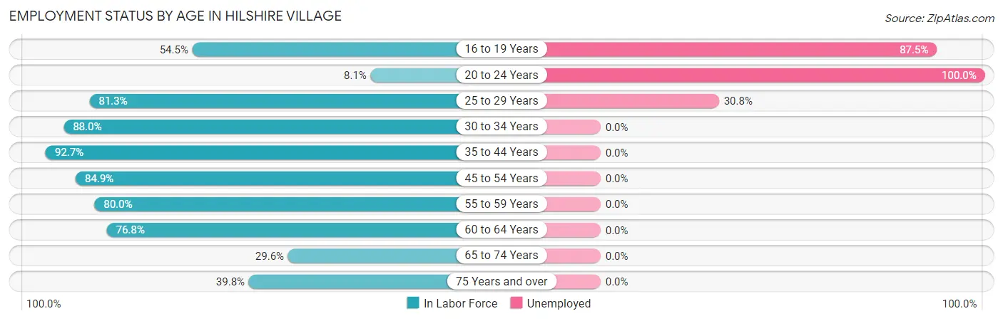 Employment Status by Age in Hilshire Village