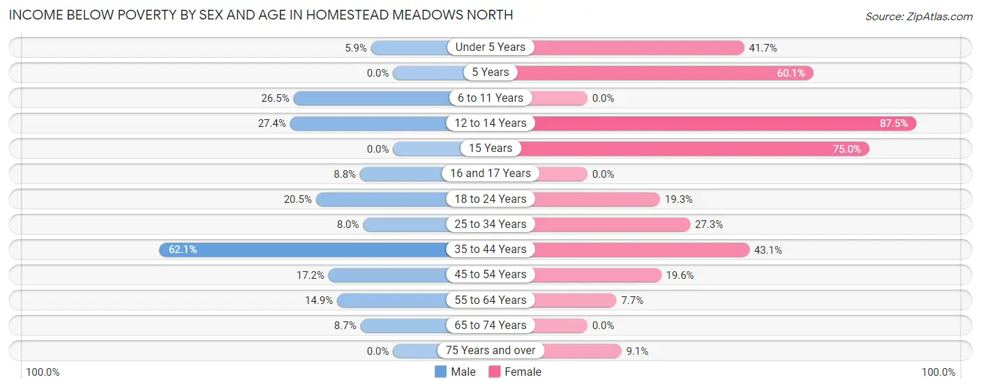 Income Below Poverty by Sex and Age in Homestead Meadows North