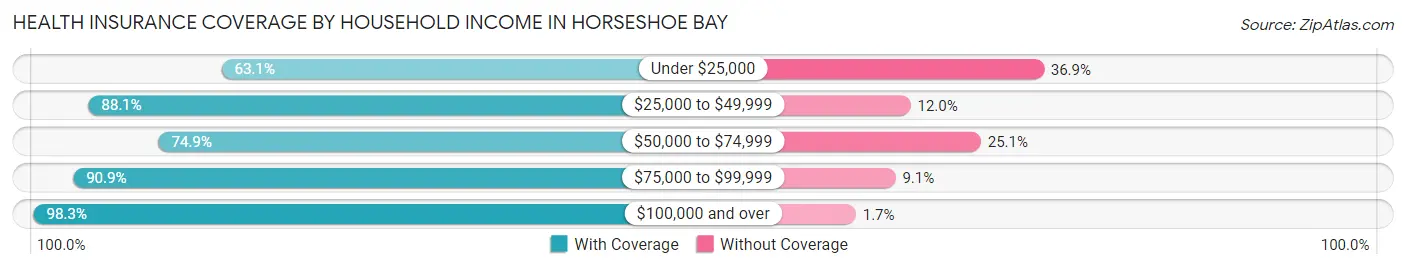 Health Insurance Coverage by Household Income in Horseshoe Bay
