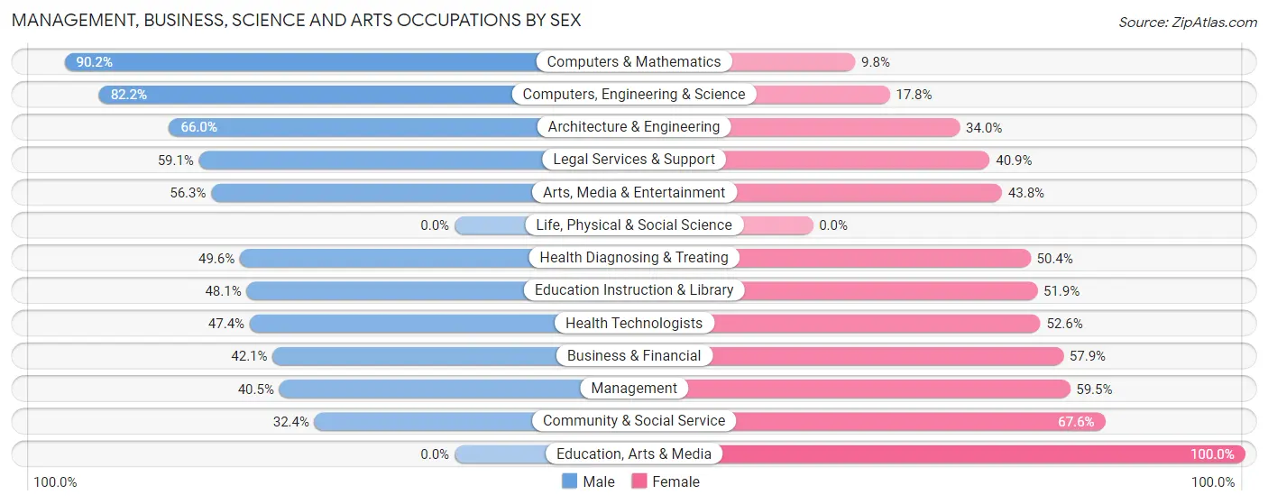Management, Business, Science and Arts Occupations by Sex in Hudson Bend