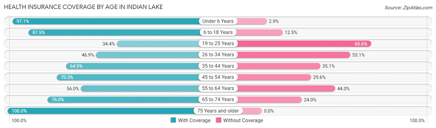 Health Insurance Coverage by Age in Indian Lake