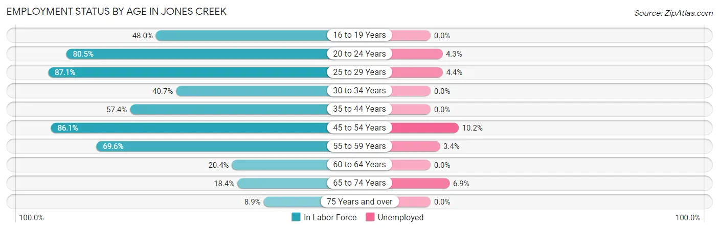 Employment Status by Age in Jones Creek