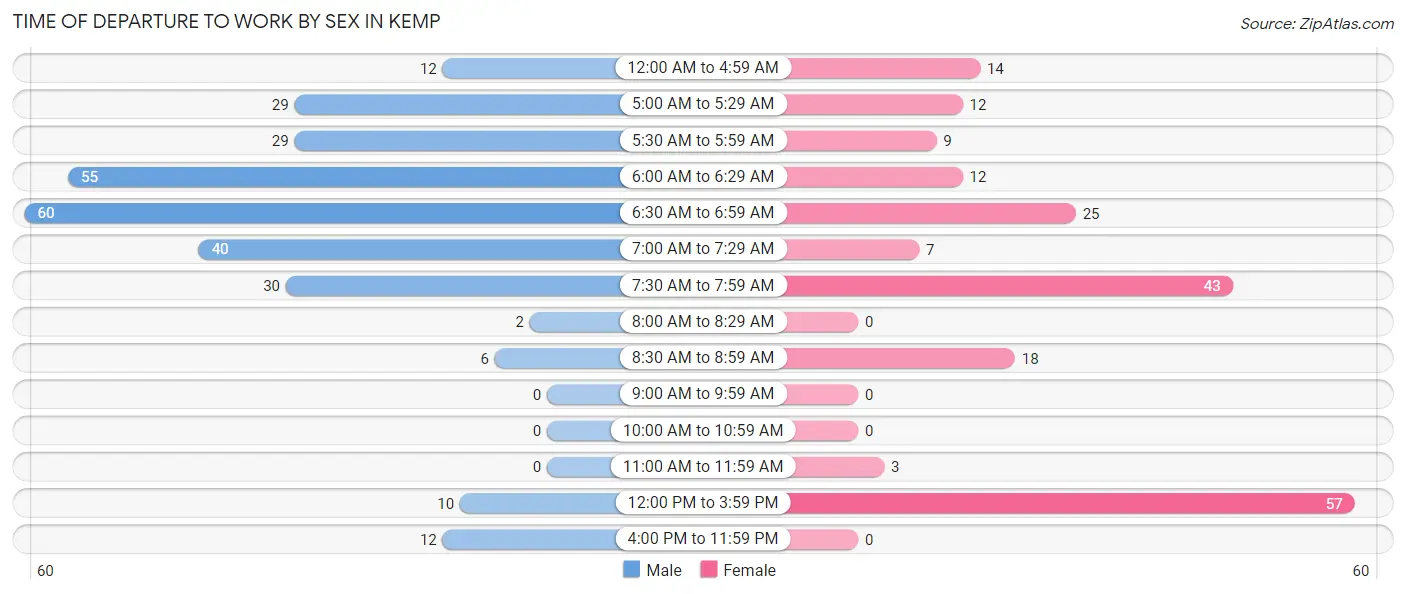 Time of Departure to Work by Sex in Kemp