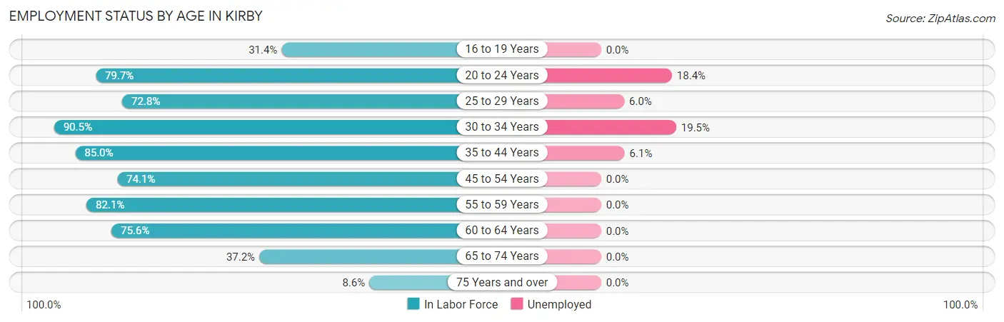Employment Status by Age in Kirby