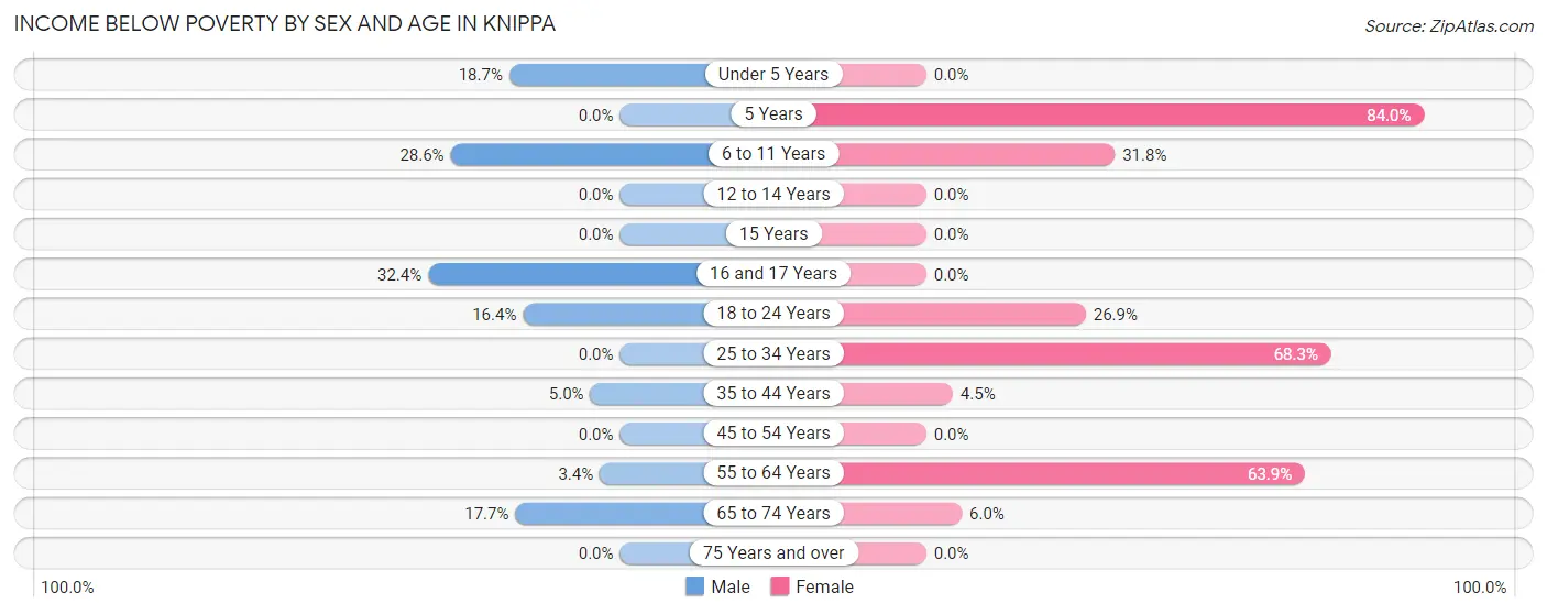 Income Below Poverty by Sex and Age in Knippa