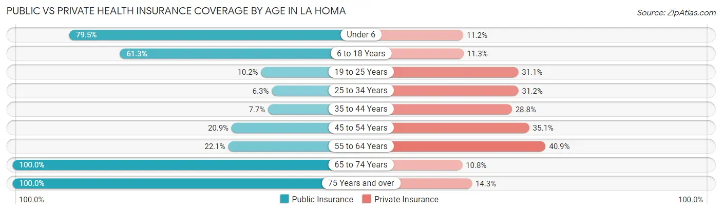 Public vs Private Health Insurance Coverage by Age in La Homa
