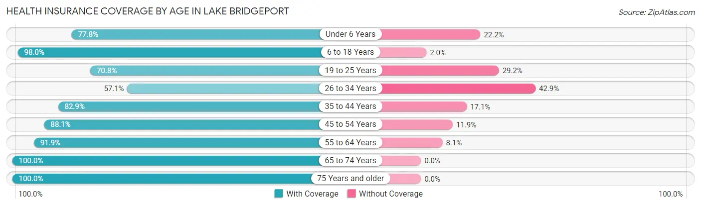 Health Insurance Coverage by Age in Lake Bridgeport
