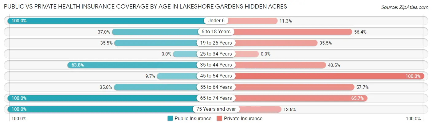 Public vs Private Health Insurance Coverage by Age in Lakeshore Gardens Hidden Acres