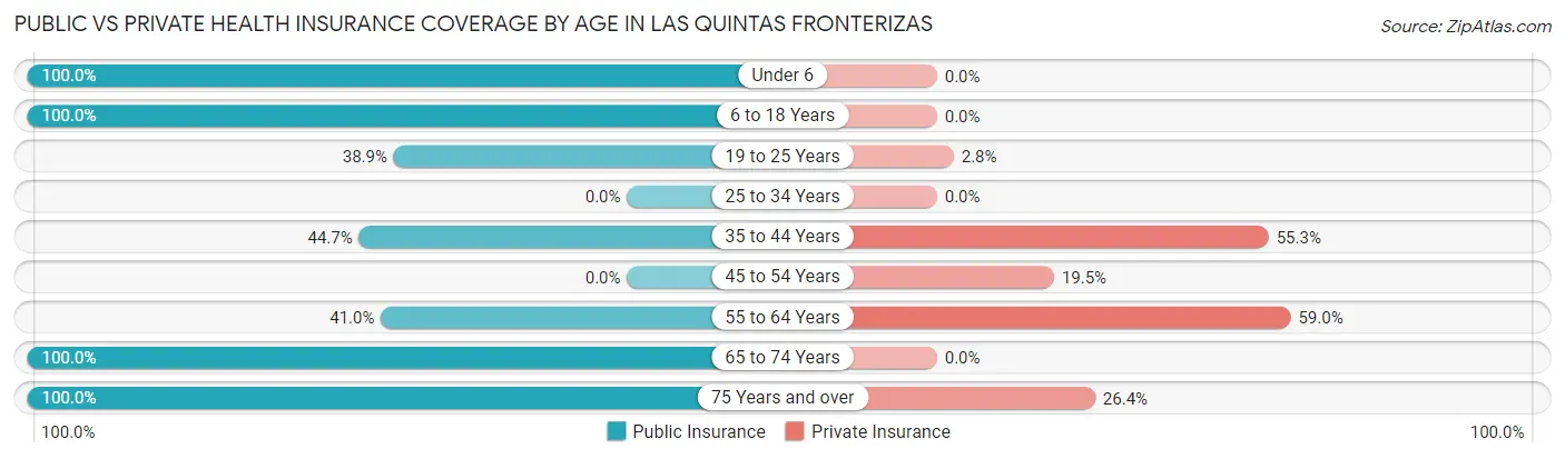 Public vs Private Health Insurance Coverage by Age in Las Quintas Fronterizas