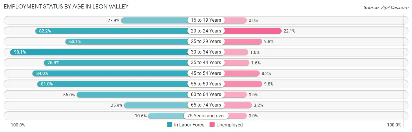 Employment Status by Age in Leon Valley