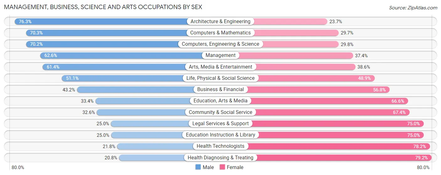 Management, Business, Science and Arts Occupations by Sex in Lewisville