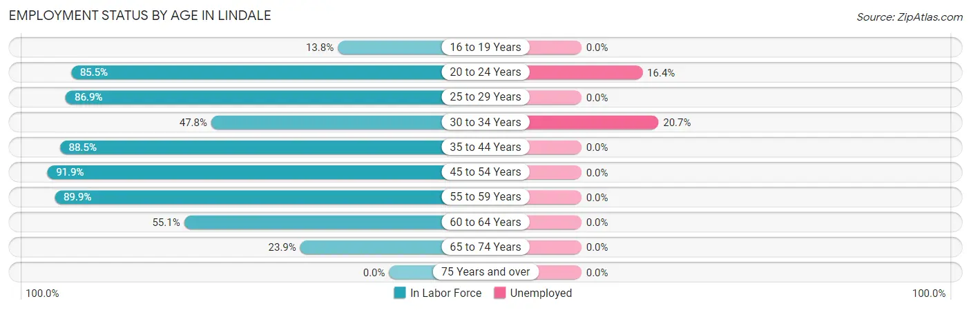 Employment Status by Age in Lindale