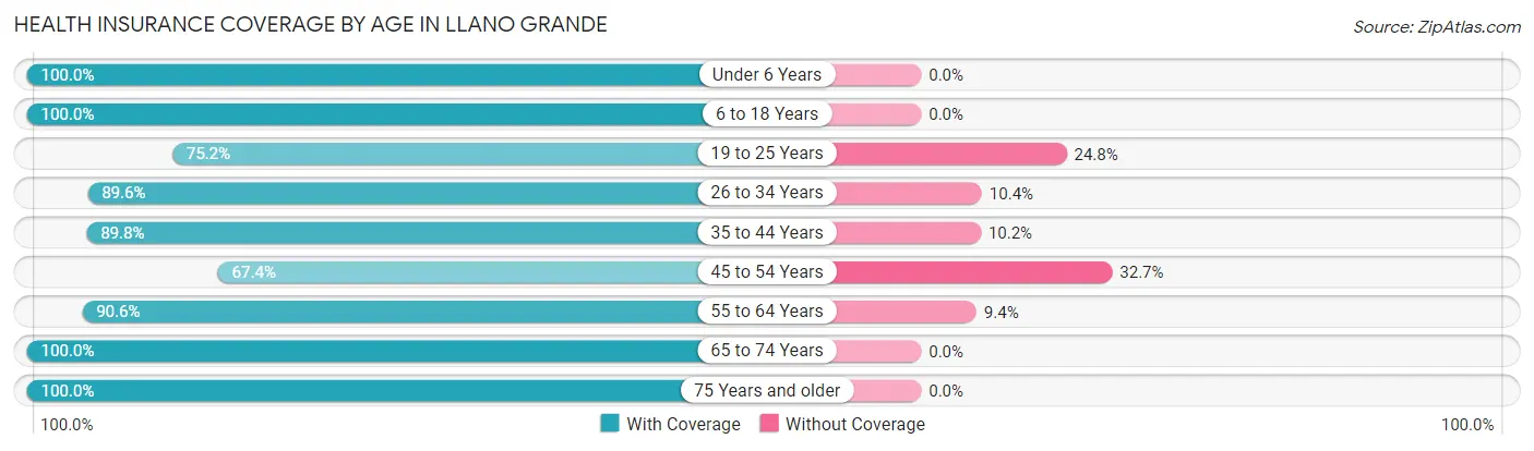 Health Insurance Coverage by Age in Llano Grande