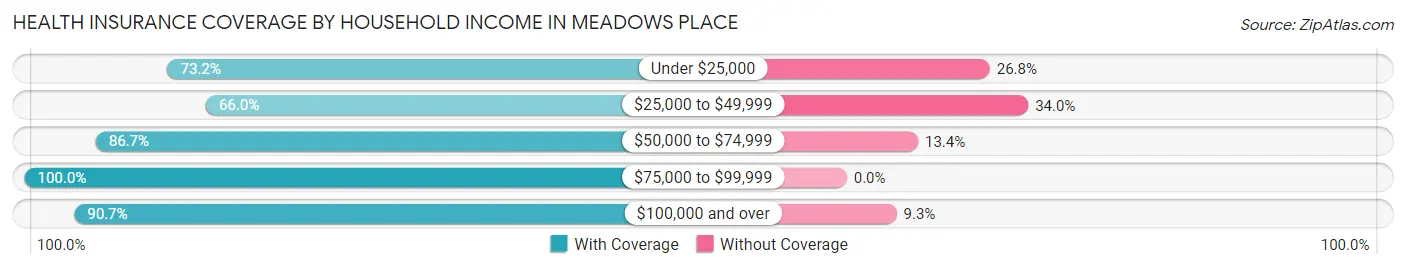 Health Insurance Coverage by Household Income in Meadows Place
