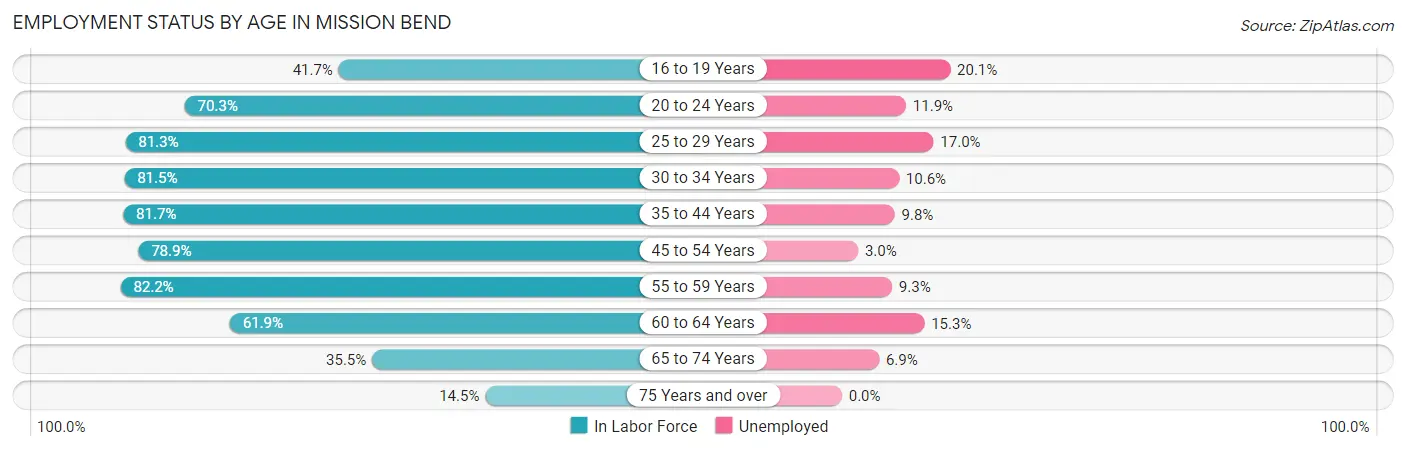 Employment Status by Age in Mission Bend
