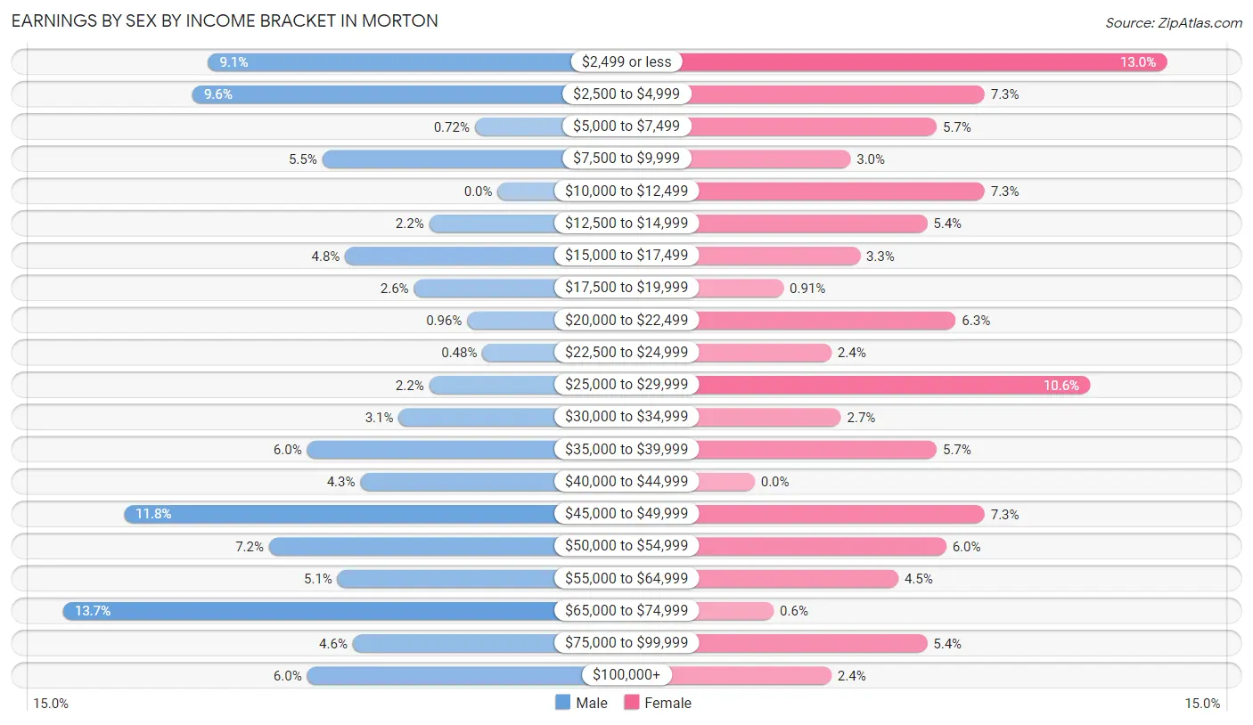 Earnings by Sex by Income Bracket in Morton