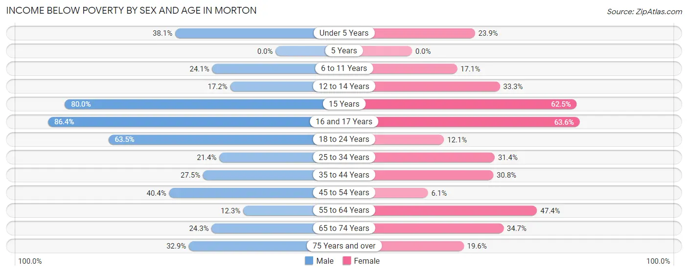 Income Below Poverty by Sex and Age in Morton