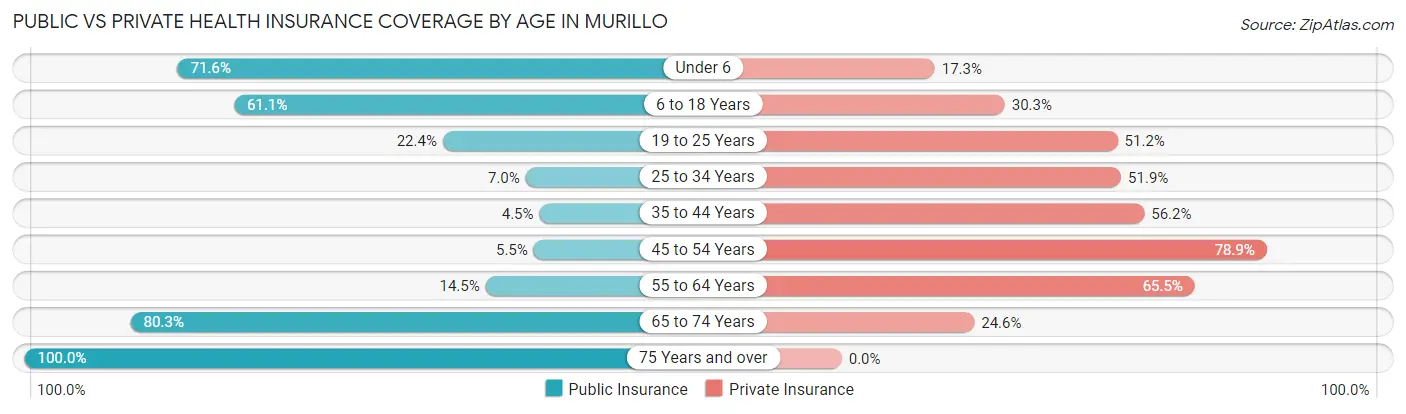 Public vs Private Health Insurance Coverage by Age in Murillo