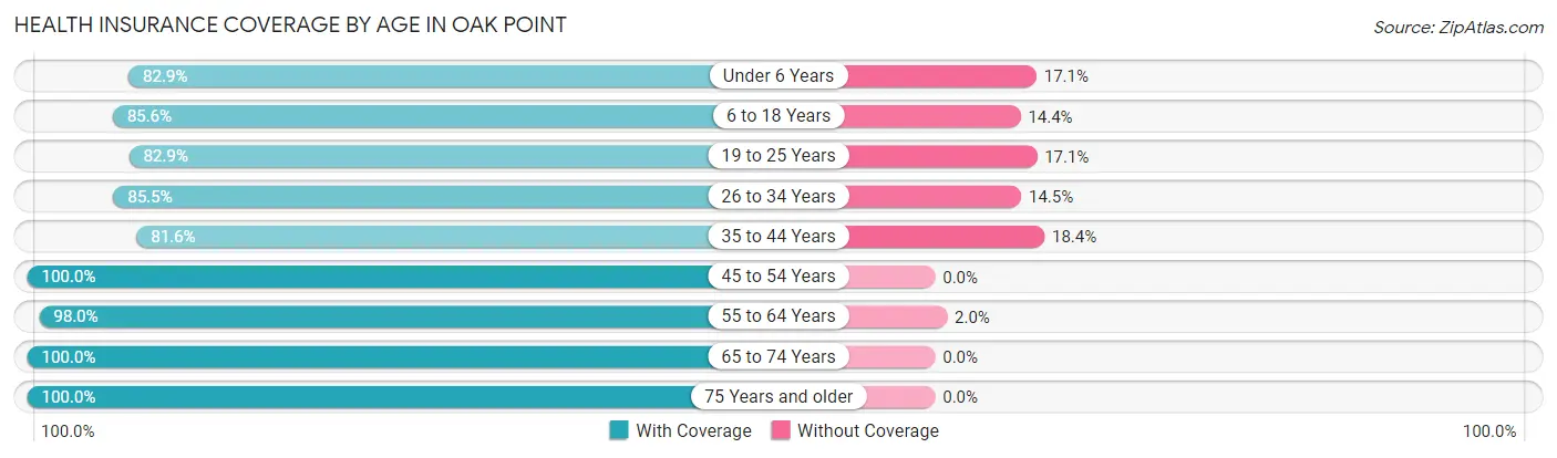 Health Insurance Coverage by Age in Oak Point