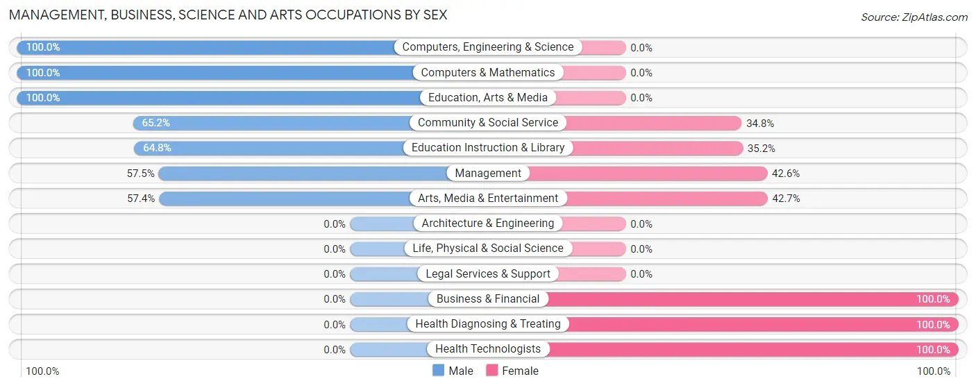Management, Business, Science and Arts Occupations by Sex in Palacios
