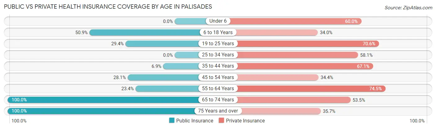Public vs Private Health Insurance Coverage by Age in Palisades