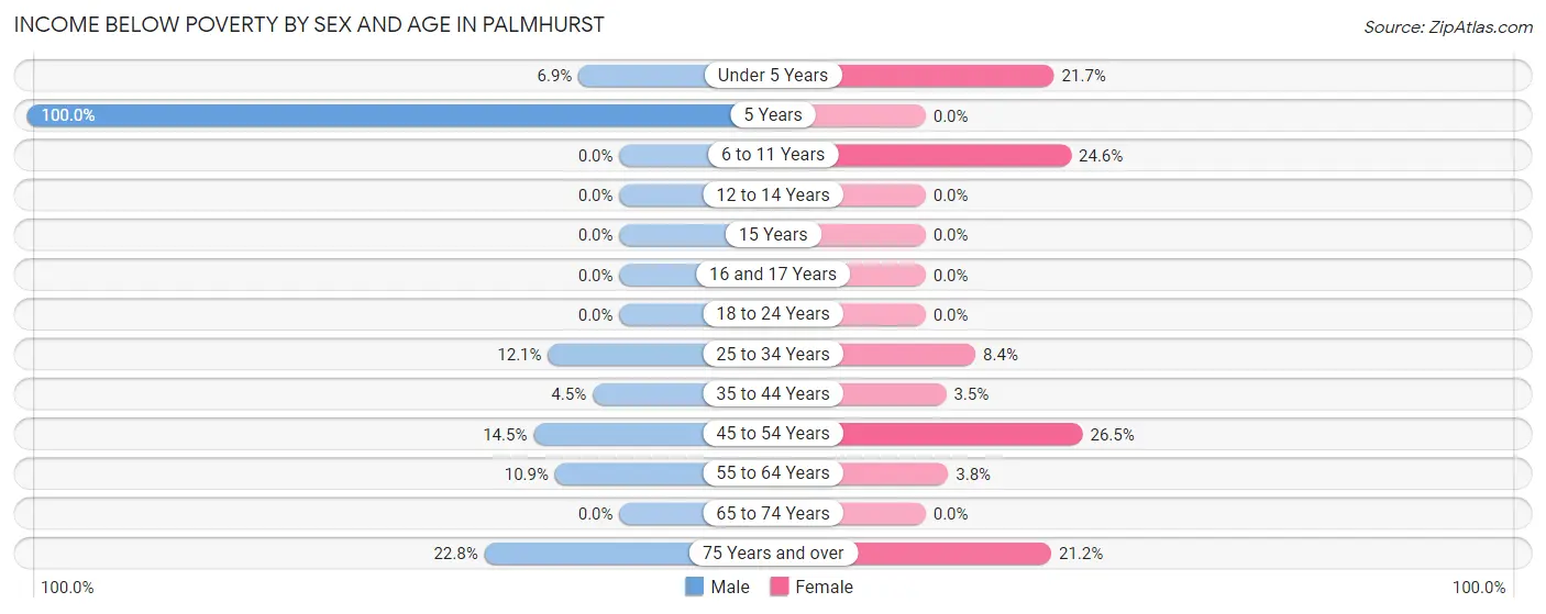 Income Below Poverty by Sex and Age in Palmhurst
