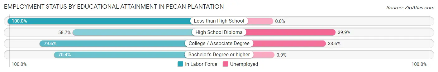 Employment Status by Educational Attainment in Pecan Plantation