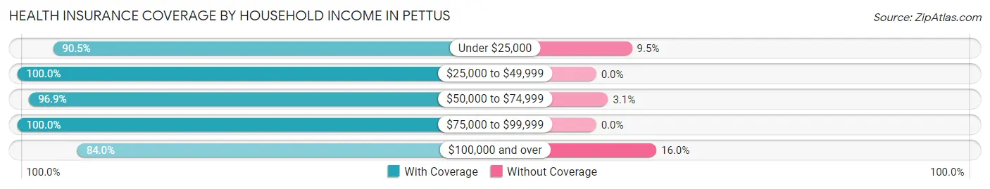 Health Insurance Coverage by Household Income in Pettus