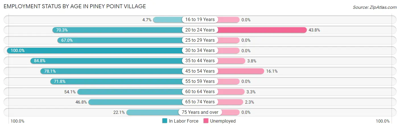 Employment Status by Age in Piney Point Village