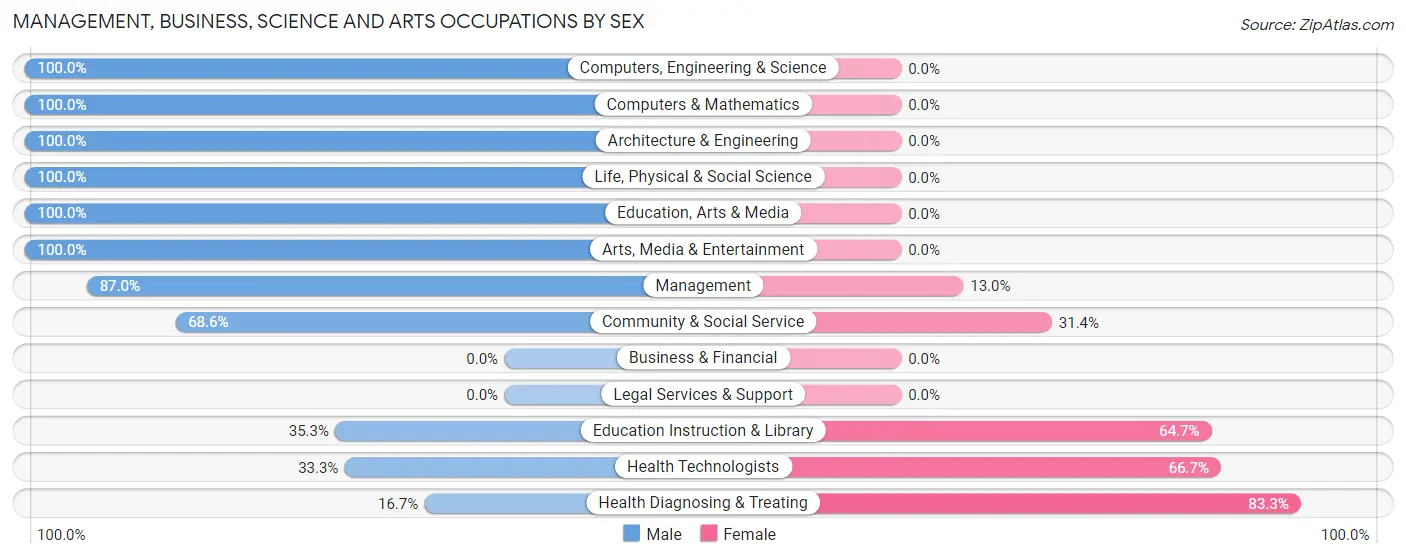Management, Business, Science and Arts Occupations by Sex in Pleak
