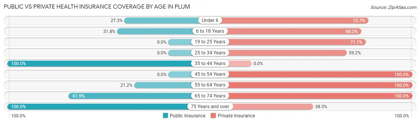 Public vs Private Health Insurance Coverage by Age in Plum