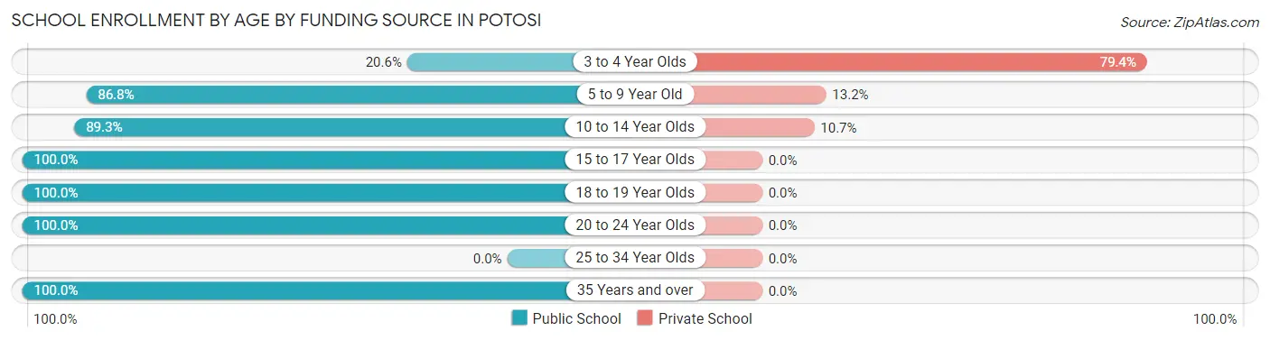 School Enrollment by Age by Funding Source in Potosi