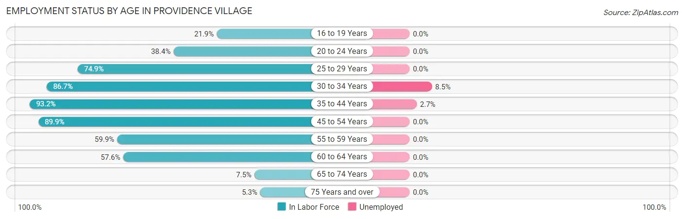 Employment Status by Age in Providence Village