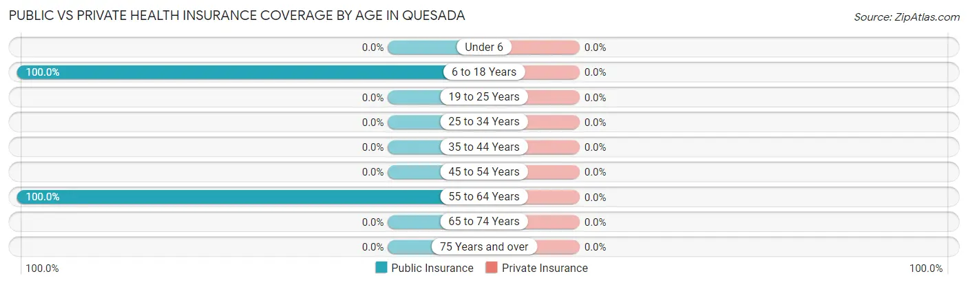 Public vs Private Health Insurance Coverage by Age in Quesada