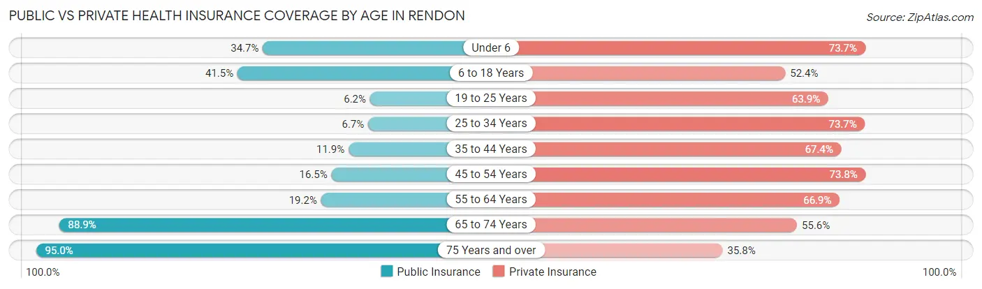 Public vs Private Health Insurance Coverage by Age in Rendon