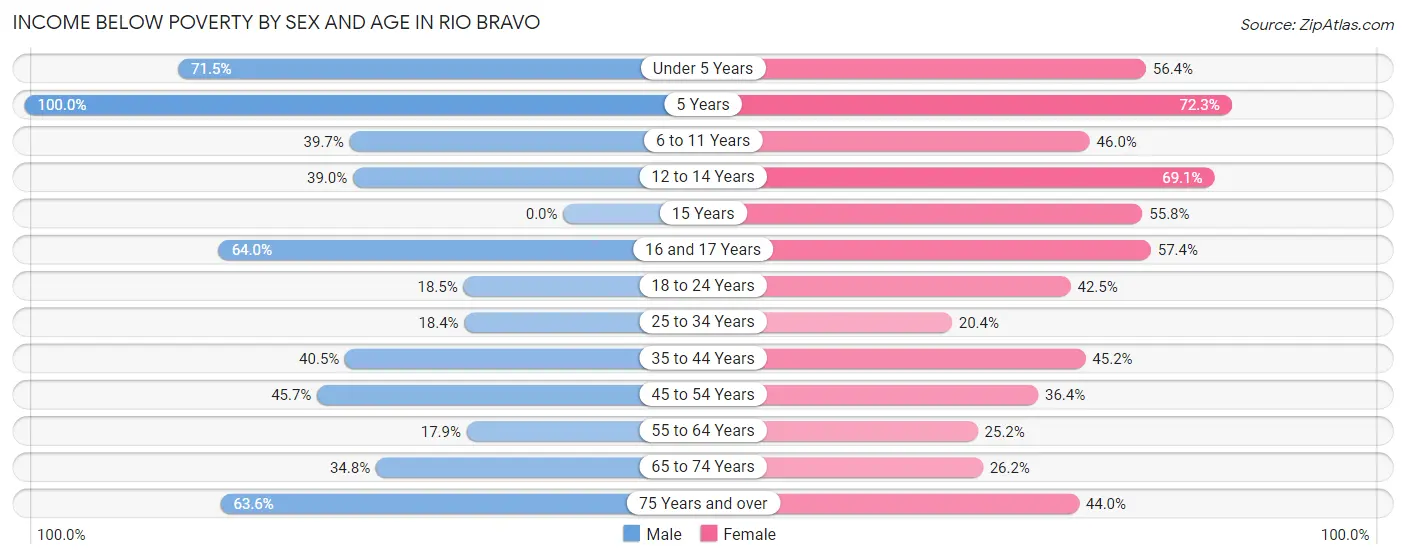 Income Below Poverty by Sex and Age in Rio Bravo