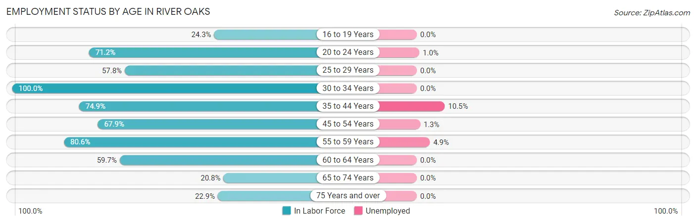 Employment Status by Age in River Oaks